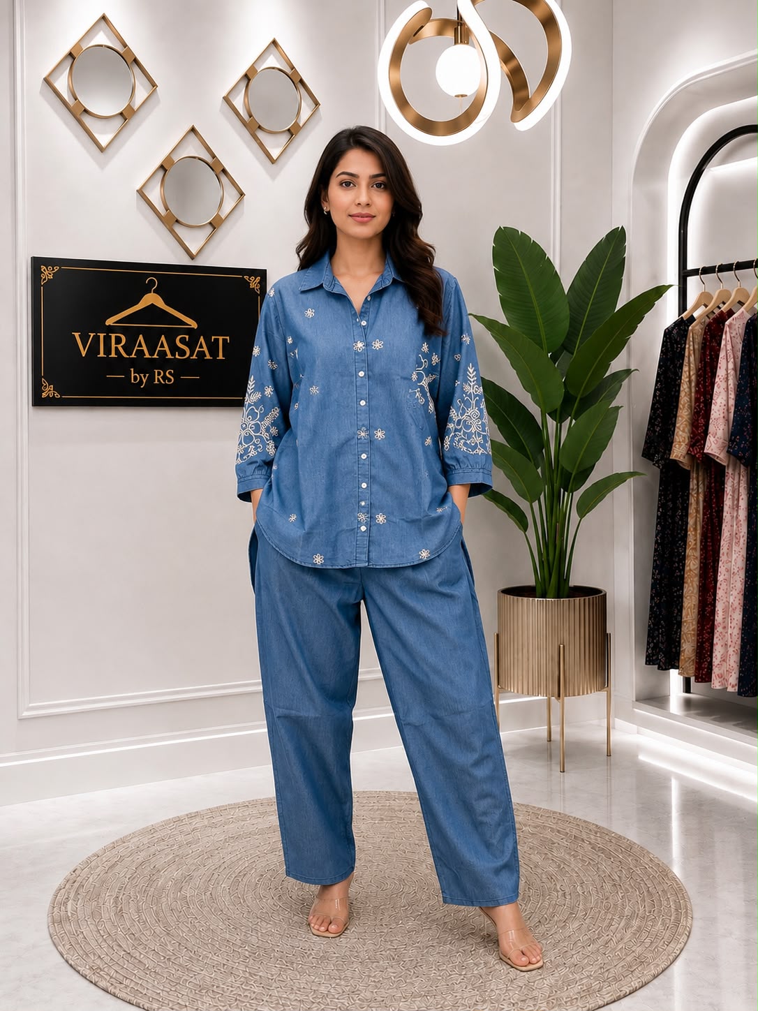 VS-190 Aasma Denim Embroidered Denim Coord Set