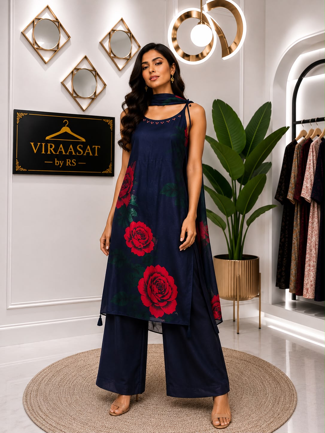 VS-188 Gulbahar Navy Spaghetti Coord Set