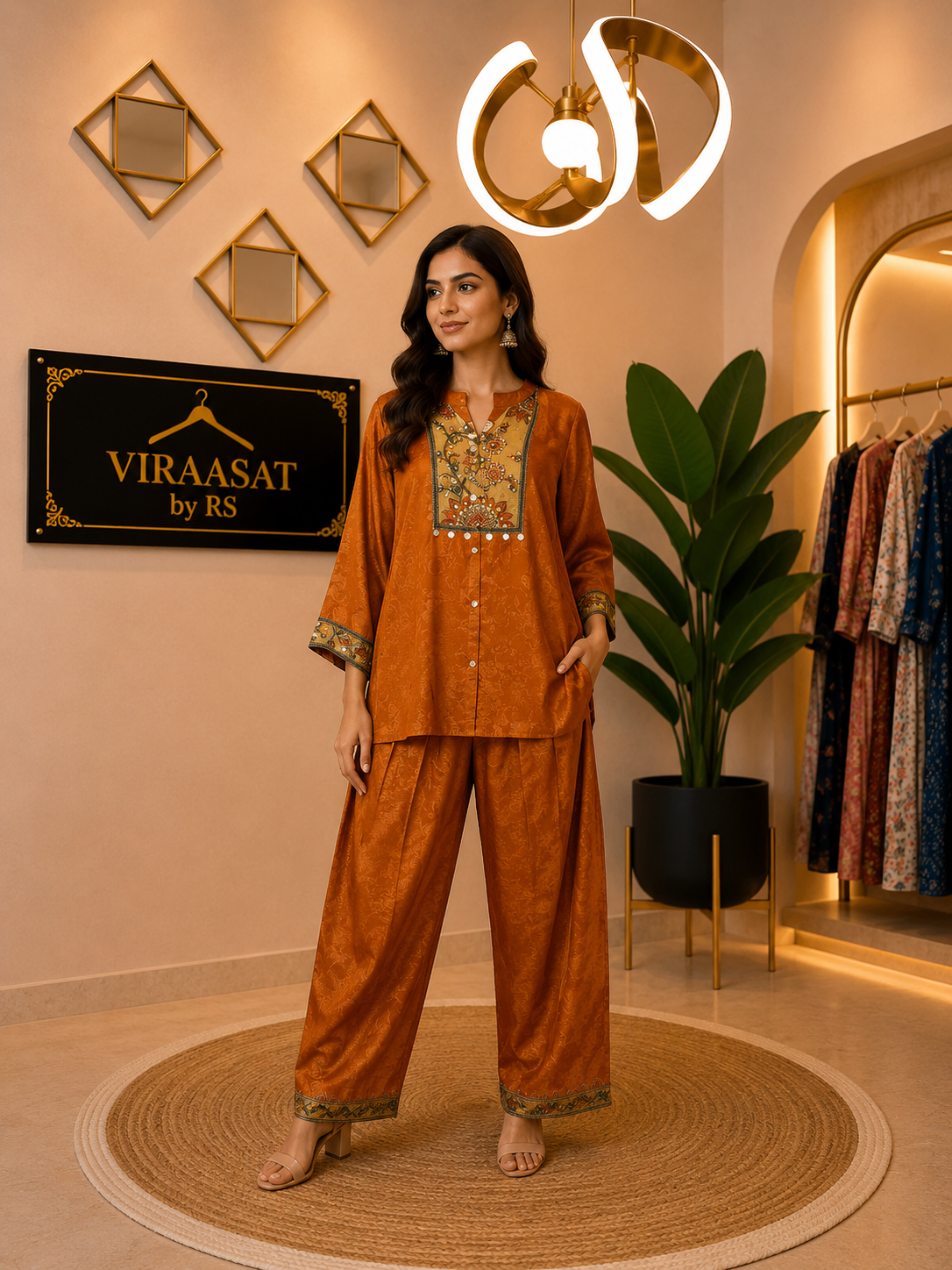 VS173 Rust Embroidered Coord Set