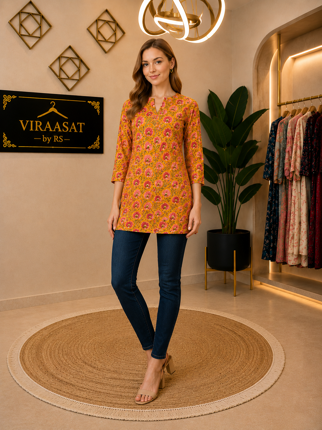 VS151 Marigold Print Kurti