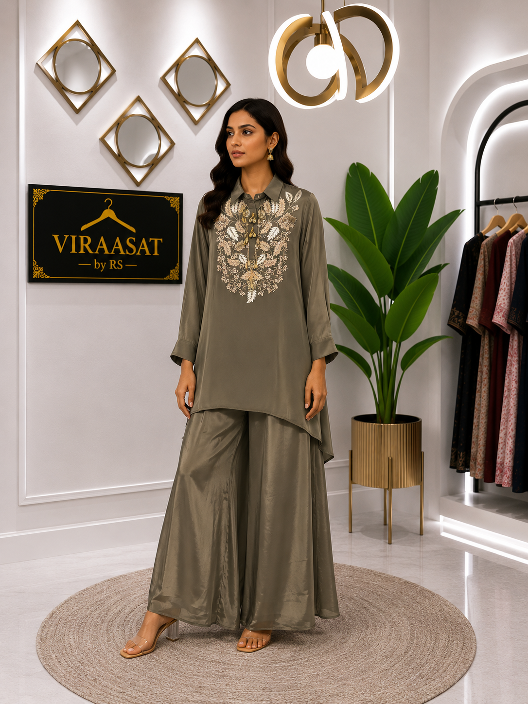 VS172 Steel Embroidered Coord Set