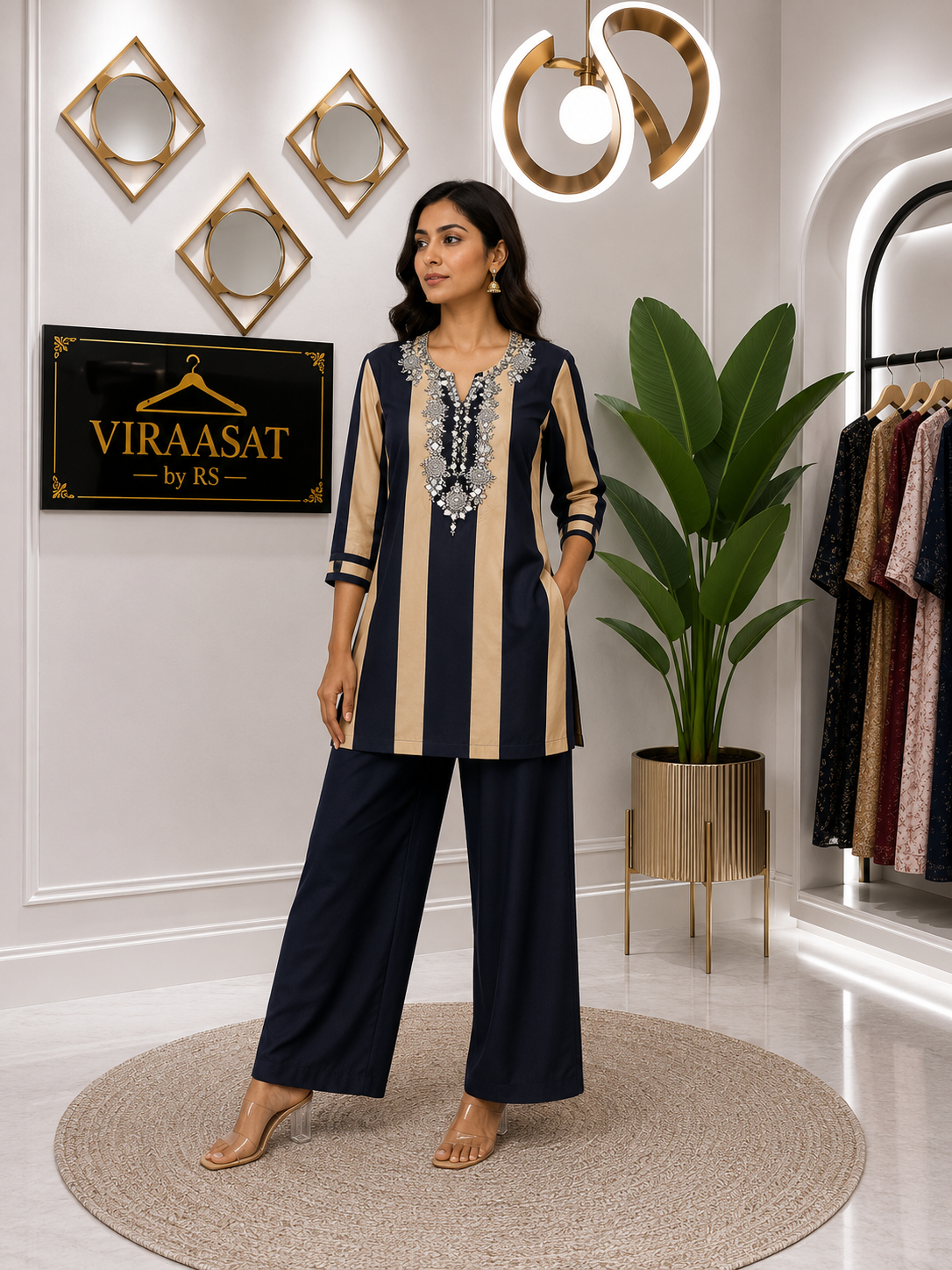 VS159 Navy Zari Coord Set