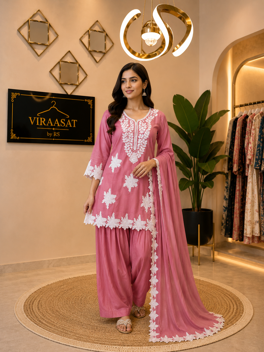 VS126 Rose Appliqué Farsi Coord Set