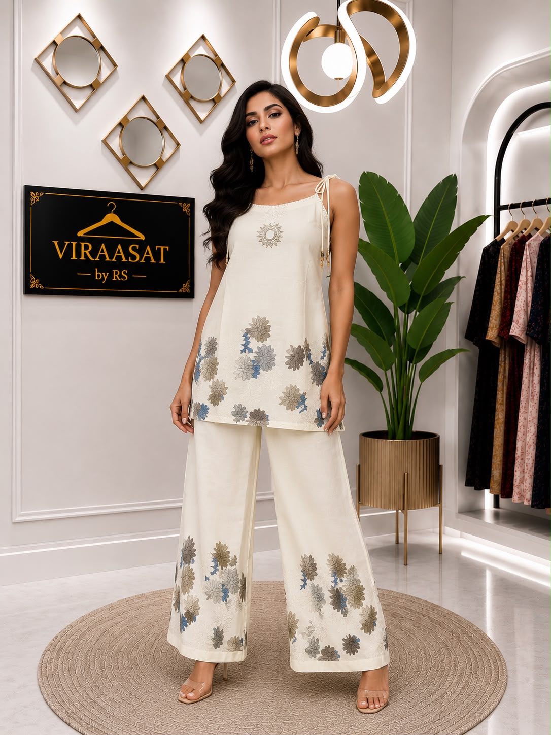 VS-185 Saanjh Ivory Spaghetti Coord Set