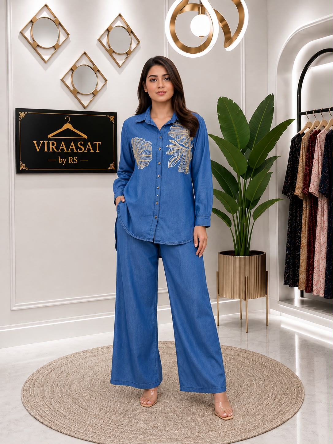 VS-193 Azure Leaf Denim Coord Set