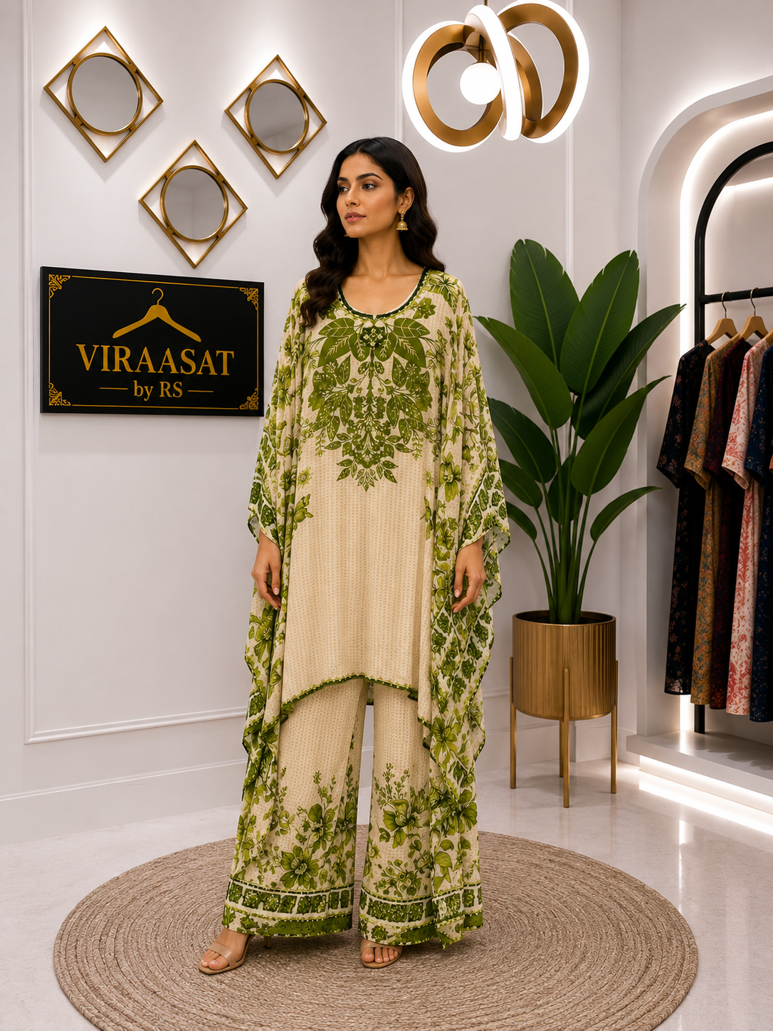 VS113 Midnight Bloom Kaftan Coord Set