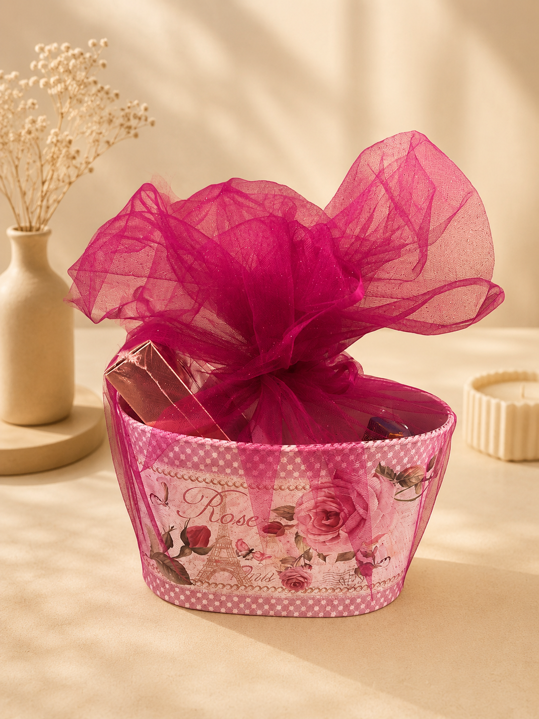 Rose Print Floral Gift Basket