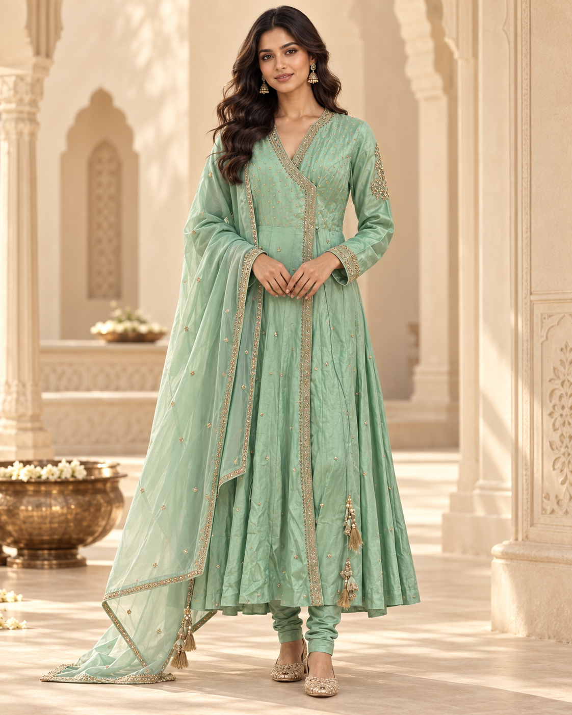 Angrakha Style Silk Anarkali Set