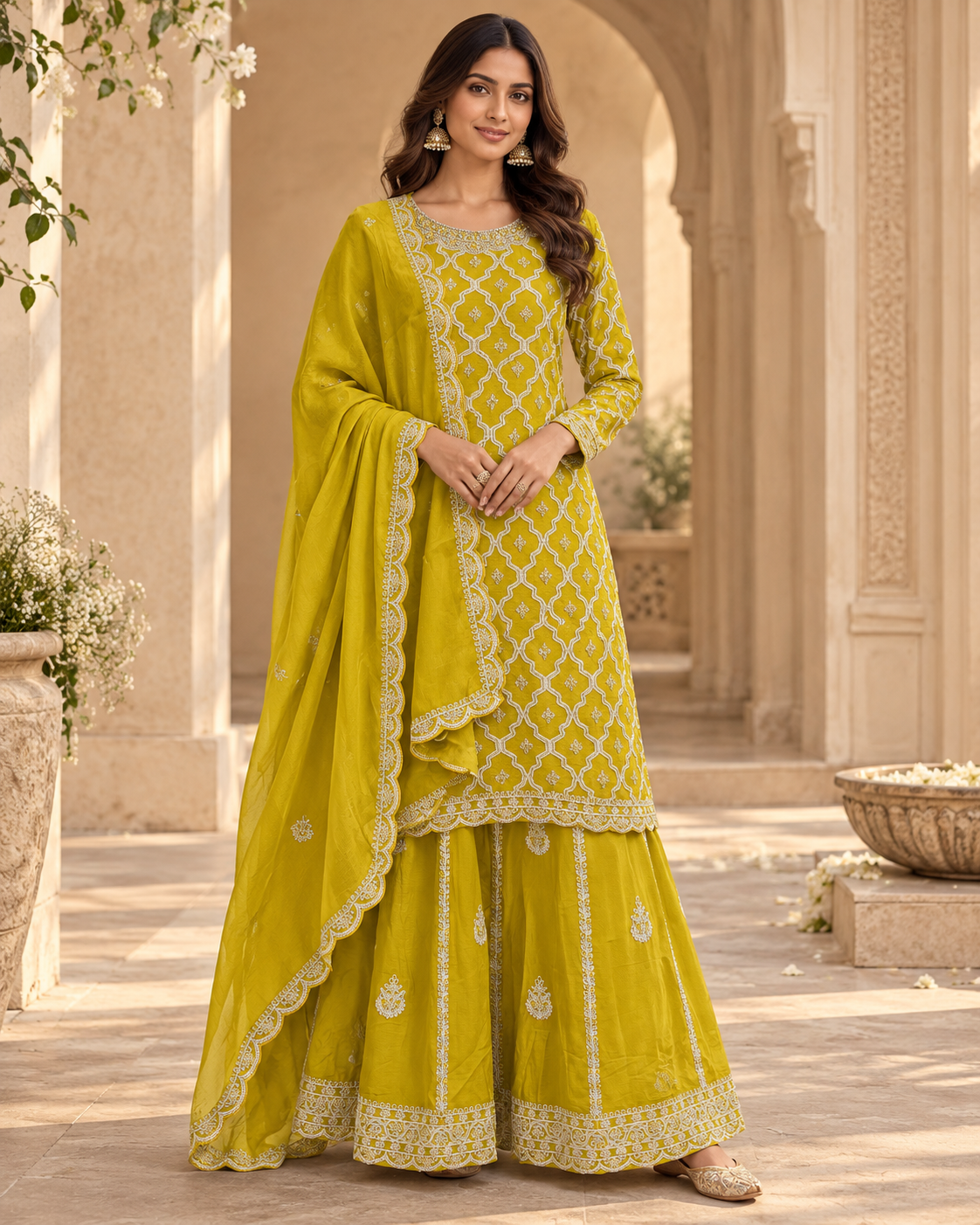 Trellis Embroidered Gharara Set