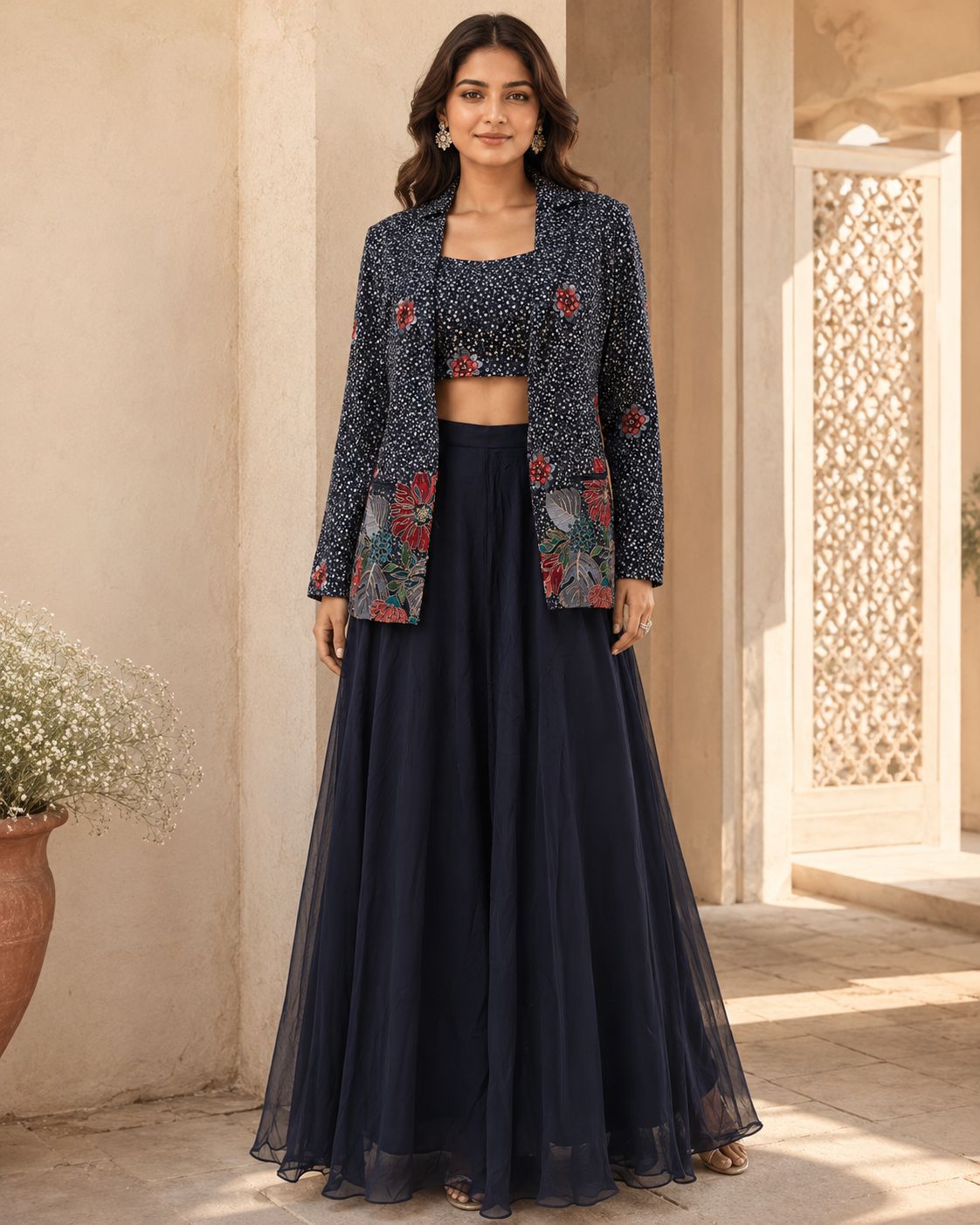 Tailored Blazer, Crop Top and Maxi Skirt Set