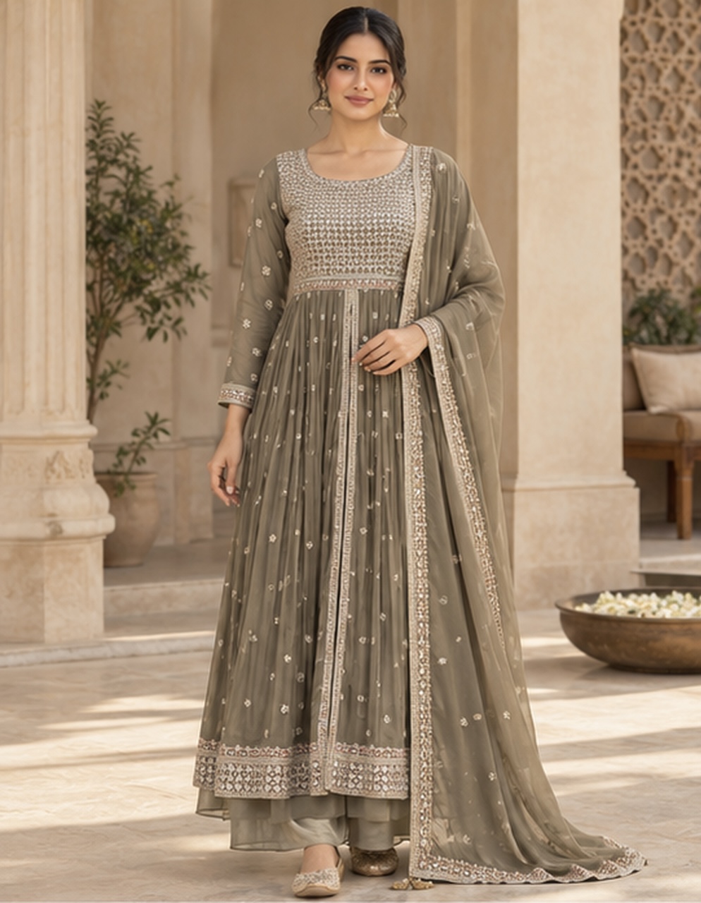 Floor-Length Embroidered Anarkali Set
