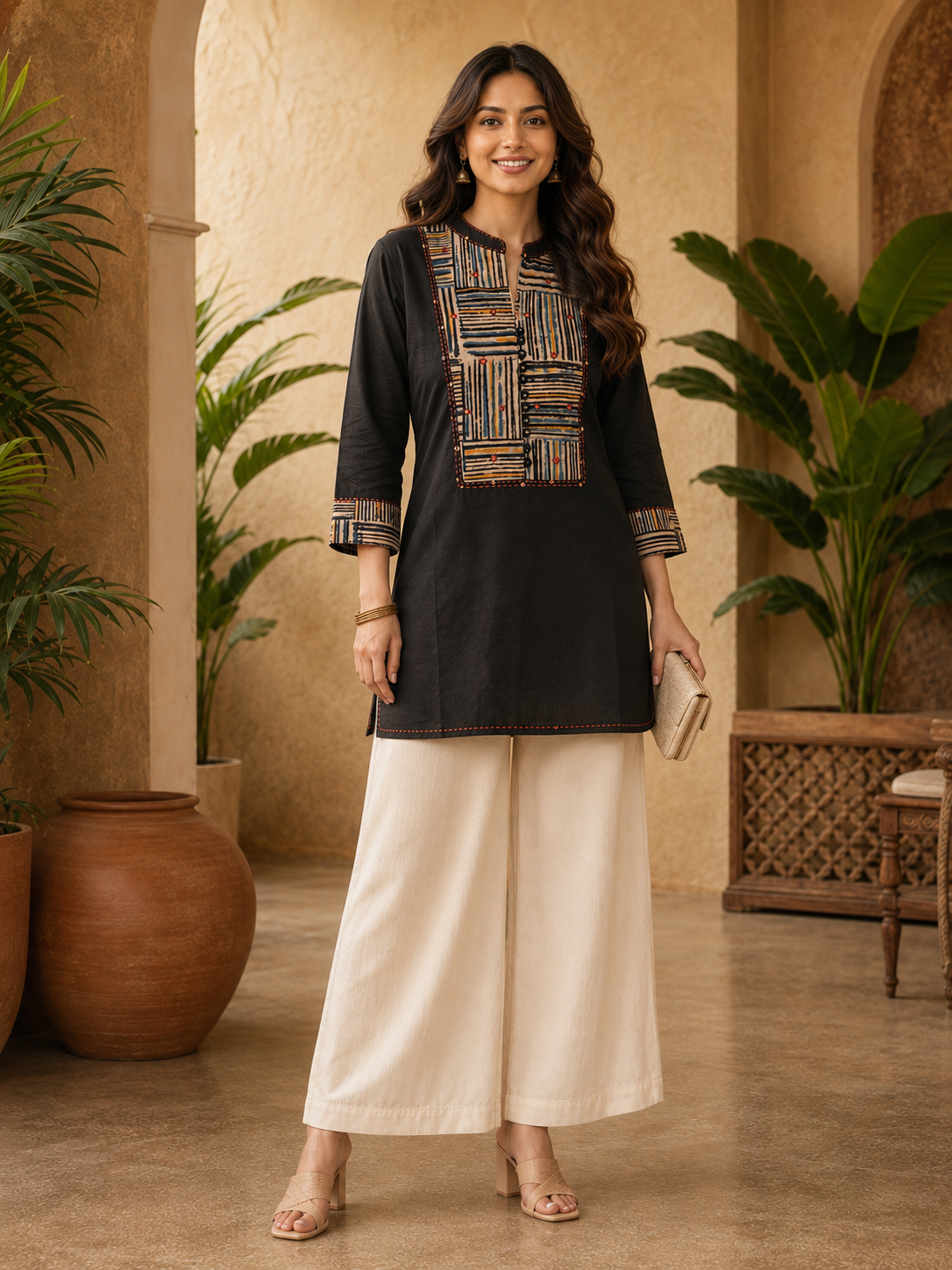 Embroidered Black Short Kurti