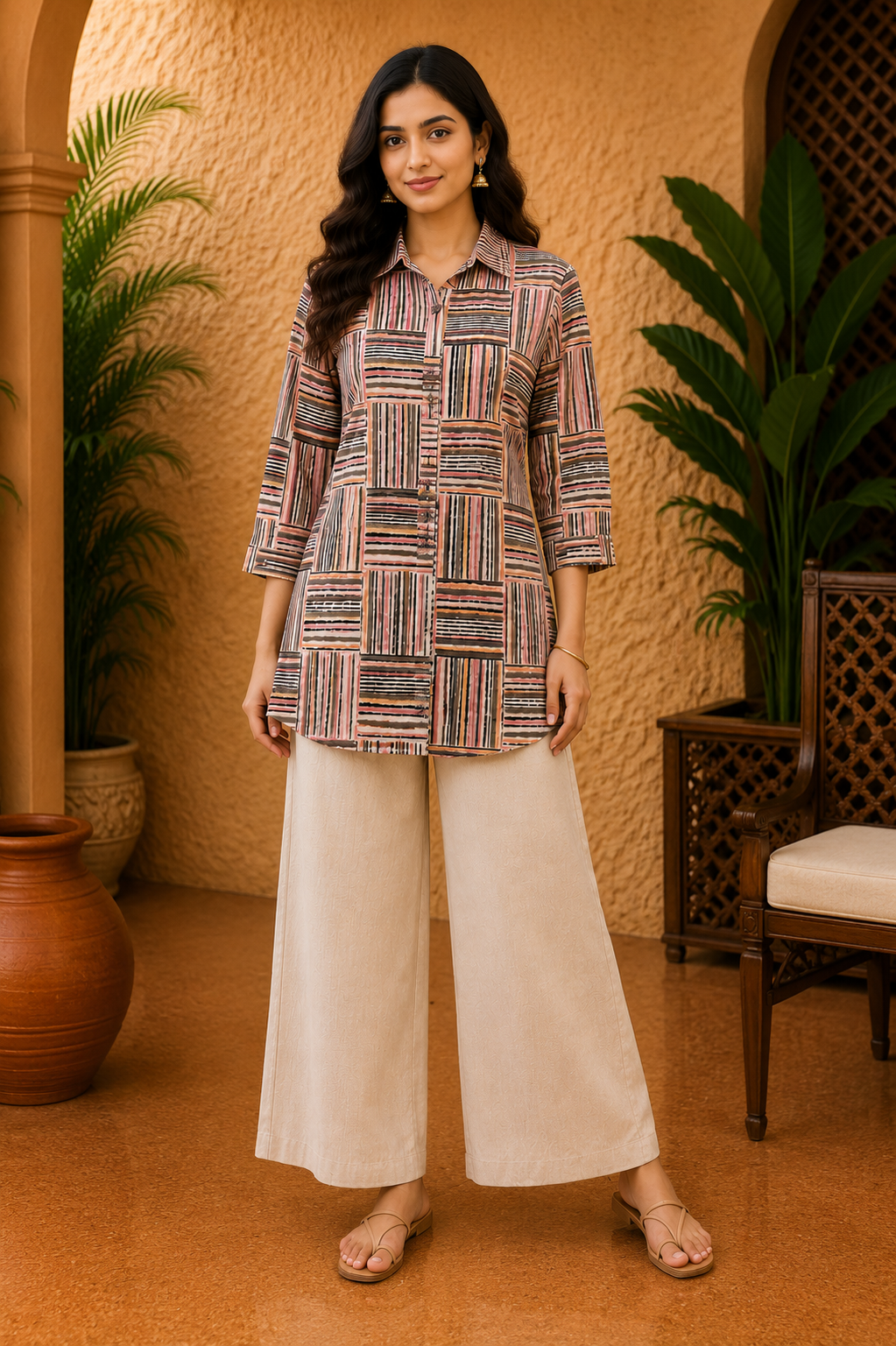 Multi-Color Grid Pattern Short Kurti