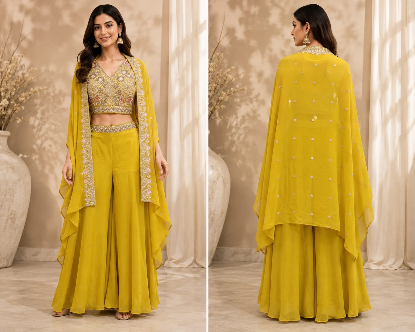 Mustard Yellow Palazzo and Cape Set