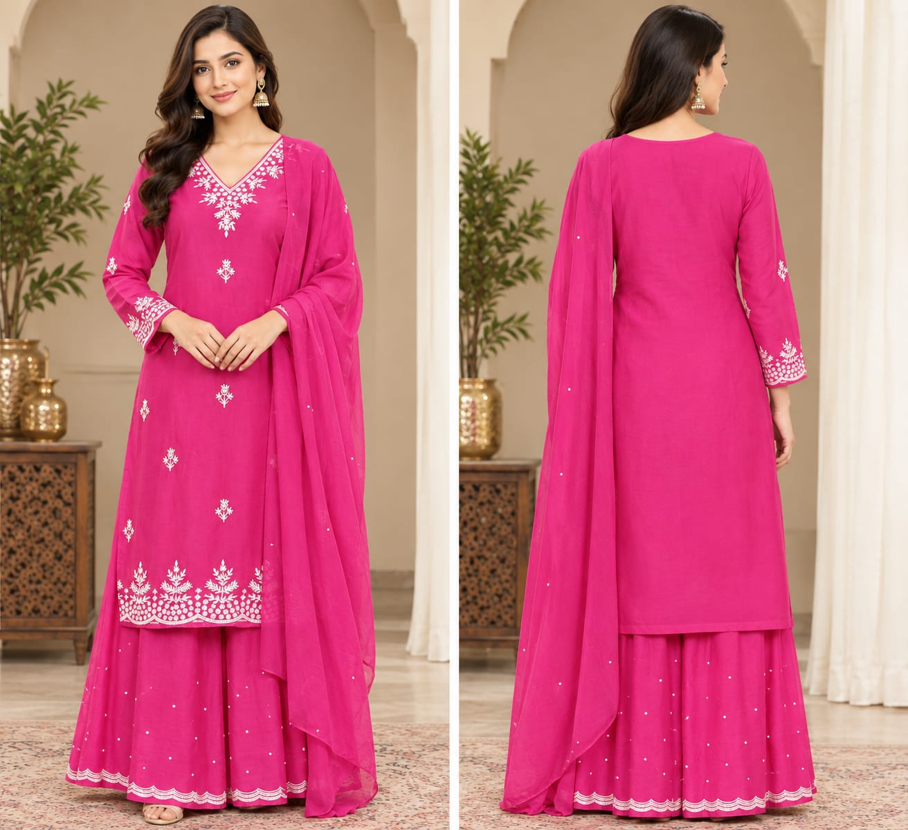 Fuchsia Pink Embroidered Sharara Set with Dupatta