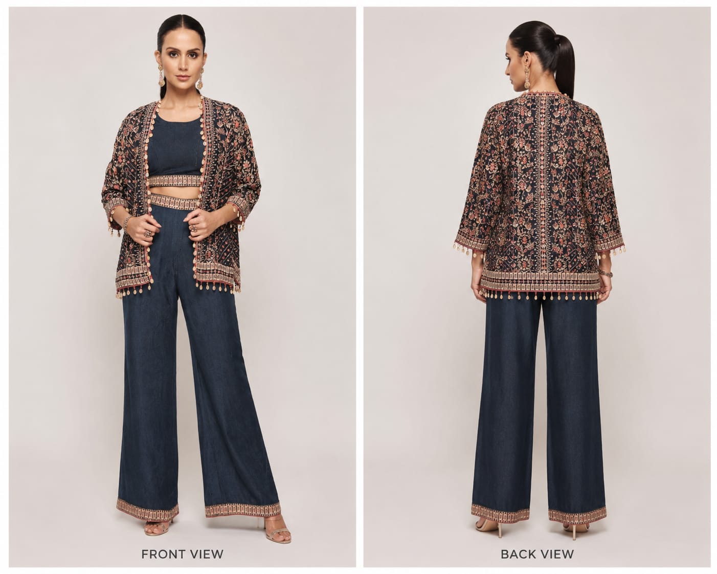 Navy Blue Printed Jacket and Trouser Co-ord Set