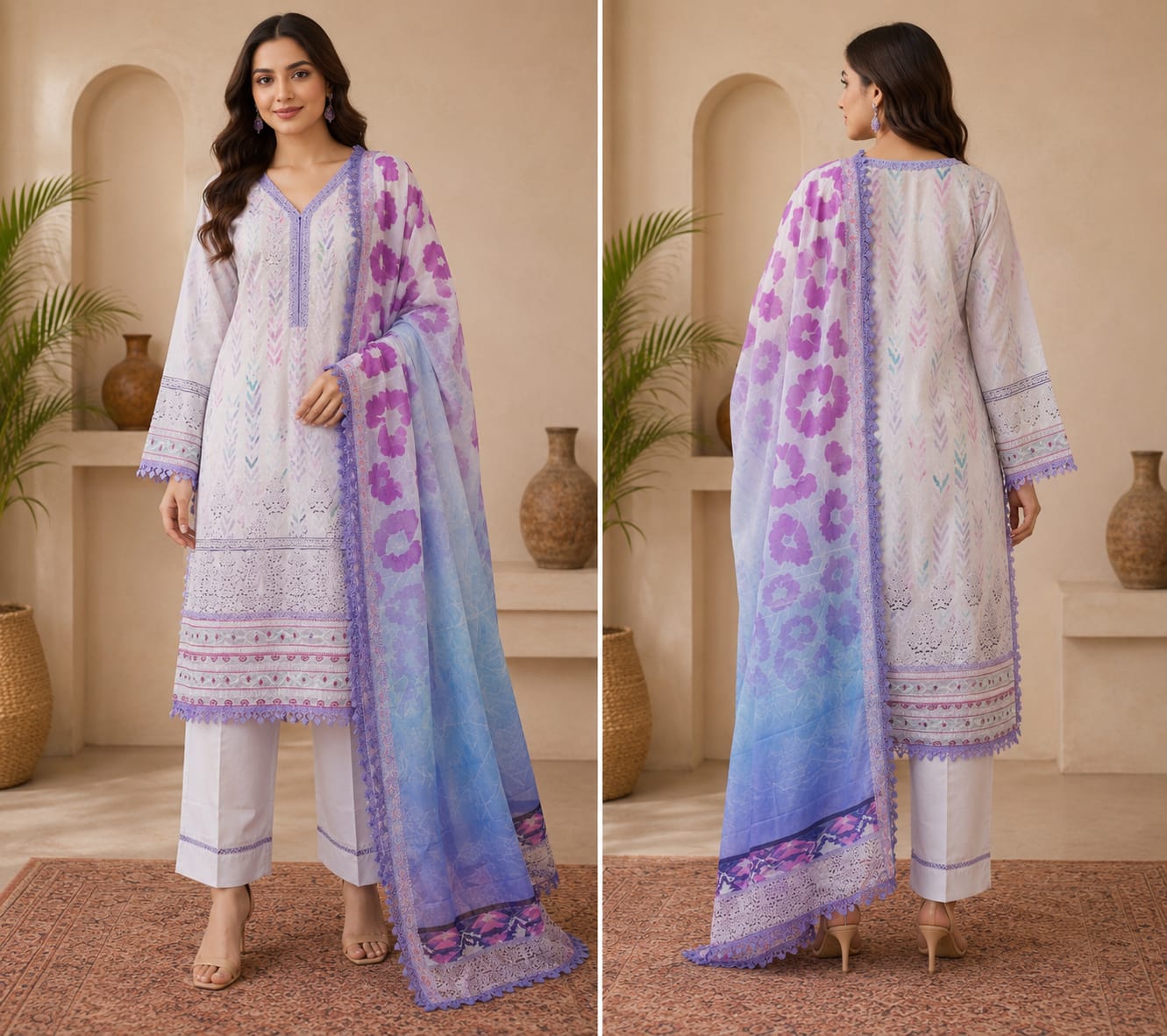 Charming Lavender and Blue Salwar Kameez Suit Set