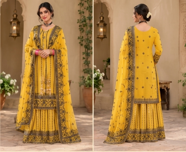 Embroidered Georgette Sharara Suit Set (new)