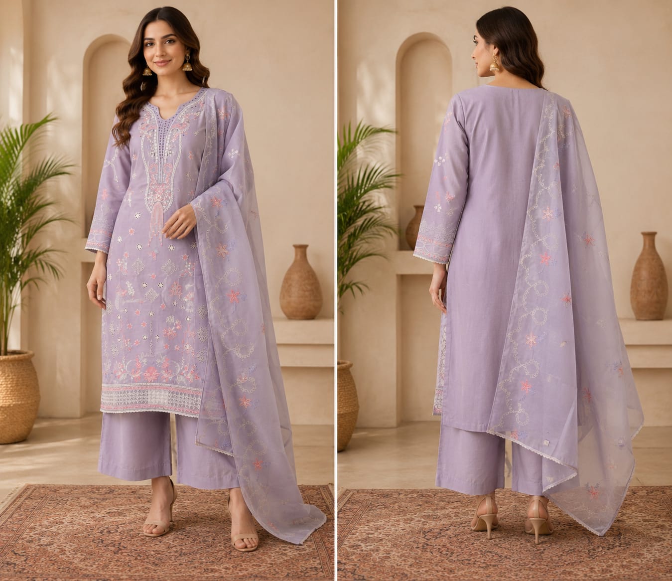 Graceful Pastel Purple Embroidered Suit Set