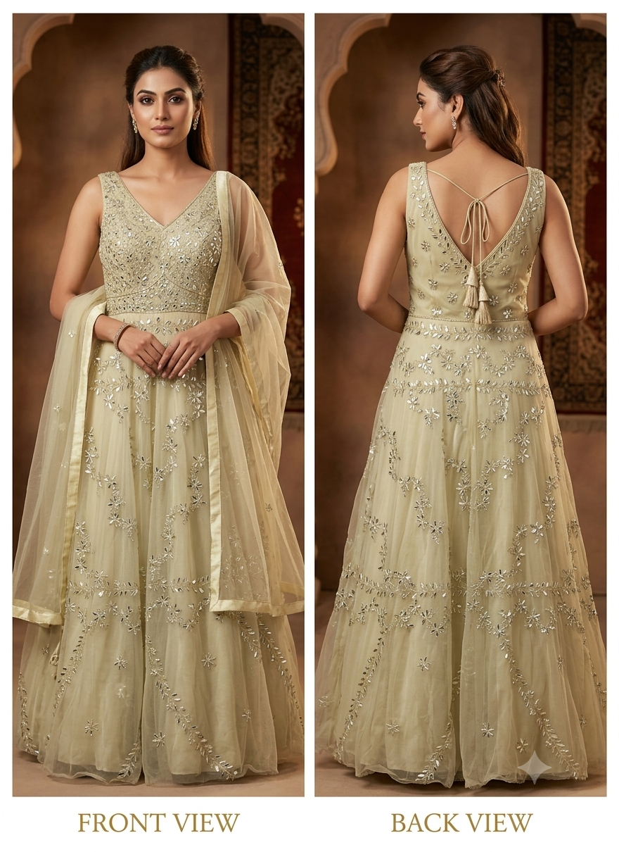Embellished Sage Green Gown with Dupatta