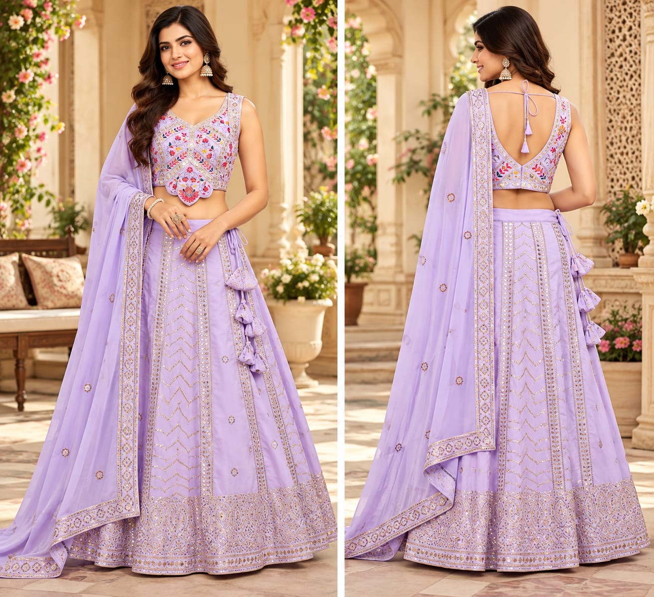 Embellished Lilac Lehenga Choli Set with Dupatta