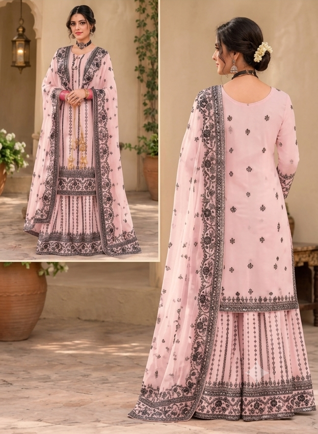 Embroidered Georgette Sharara Suit Set (new)