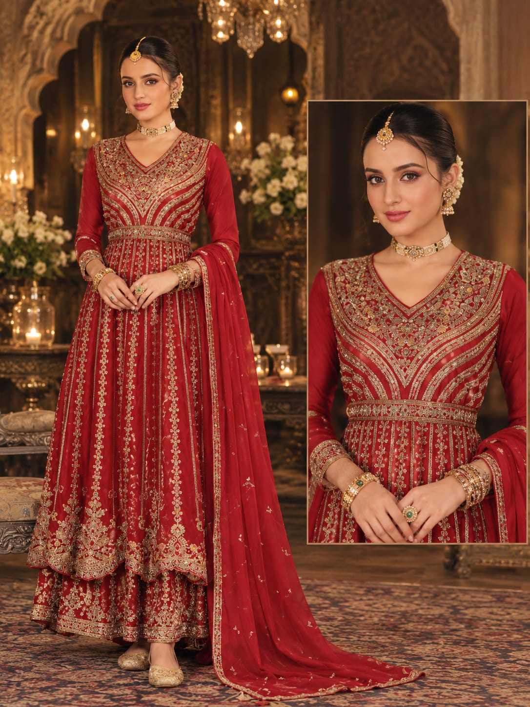 Heavily Embroidered Georgette Anarkali Suit Set