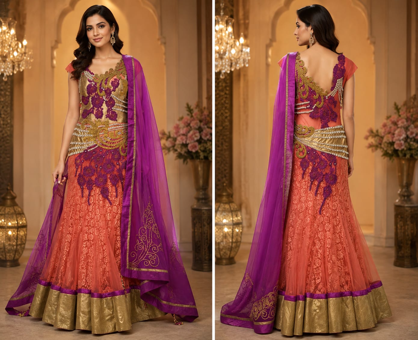 Embroidered Indo-Western Gown with Dupatta