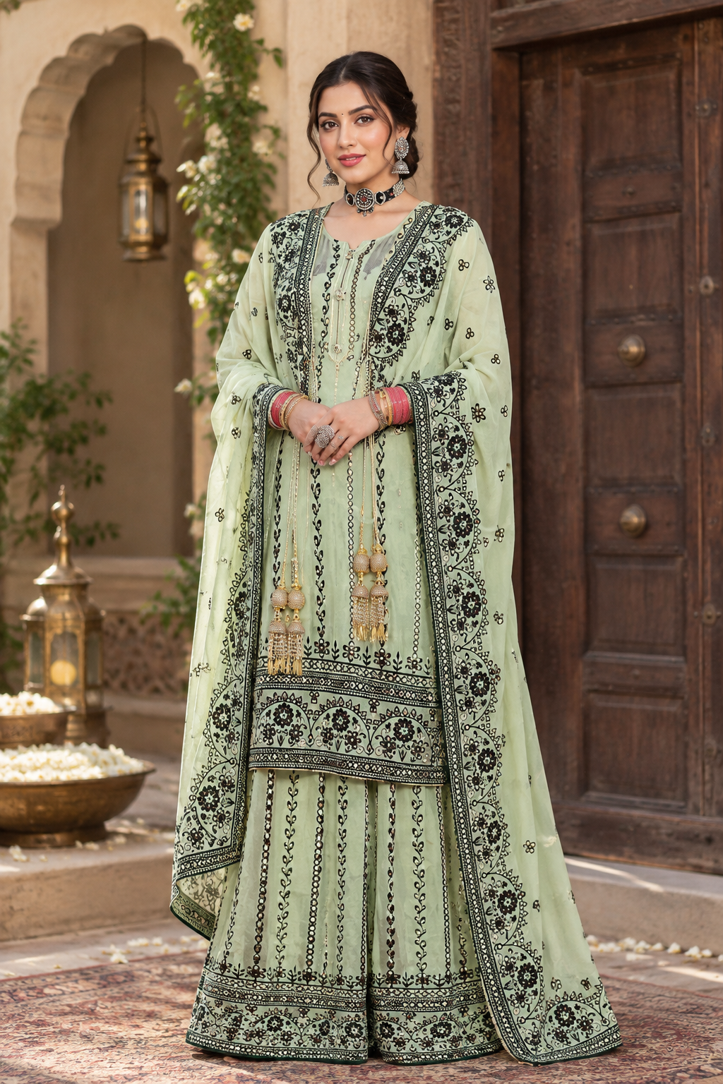 Embroidered Georgette Sharara Suit Set
