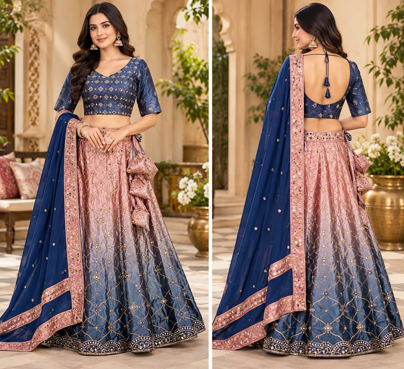 Embroidered Ombre Lehenga Choli Set with Dupatta